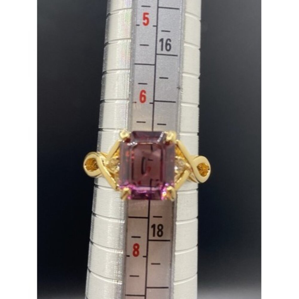Emerald Cut Amethyst Ring CZ Accent 14k Yellow Gold Plated Size 7 Wt 3 Grams - Picture 4 of 13